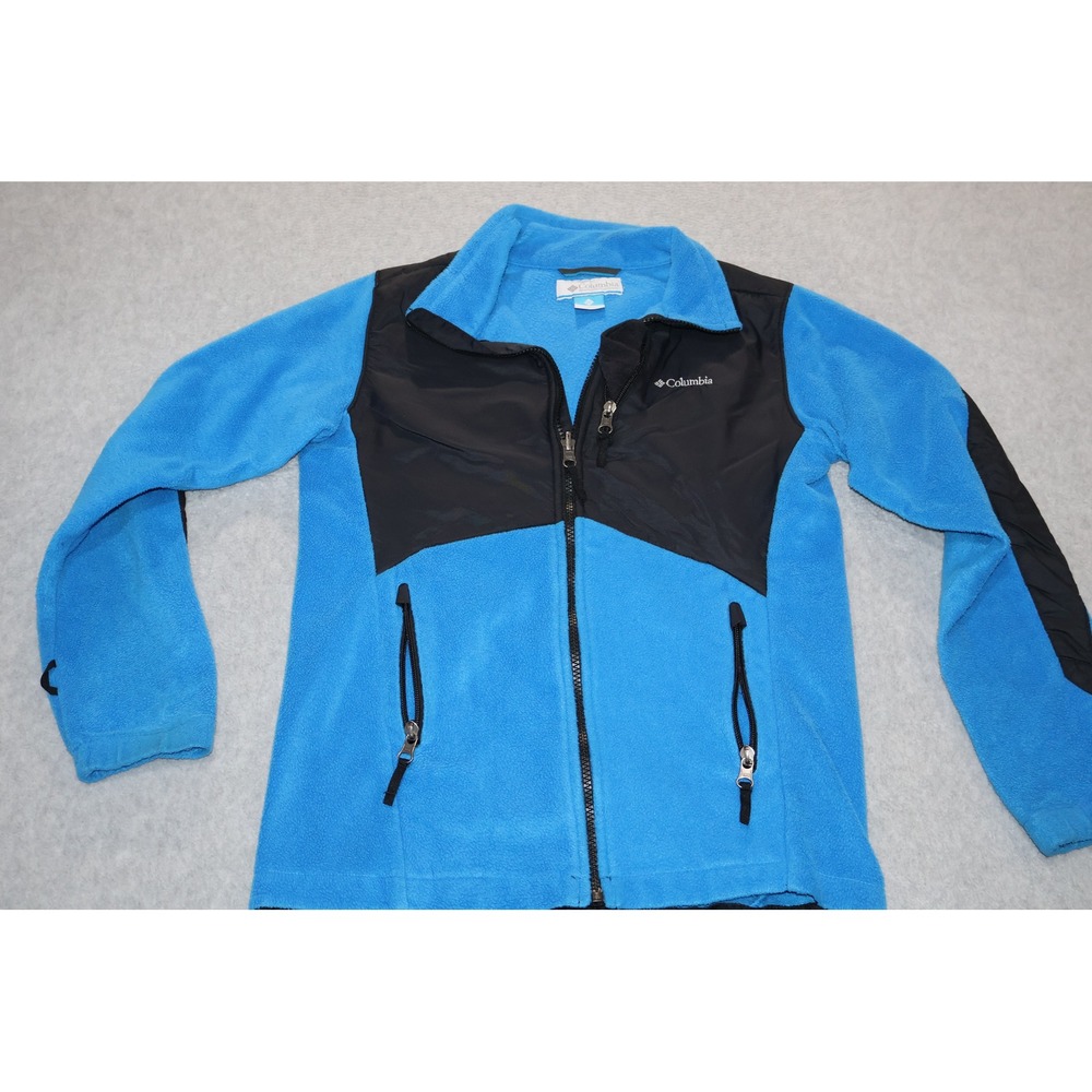 Columbia Fleece Jacket Kids Size Large 14/16 Blue Black Full Zip Mock Neck **